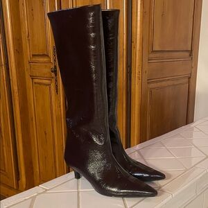 Zara Shiny brown/Burguandy kitten  Heeled Boots